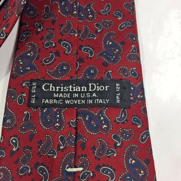Christian Dior Men's Classic Tie Burgundy Navy Paisley 58" EUC - Picture 2 of 3